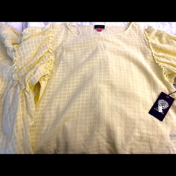 Vince Camuto flounce sleeve popover top lemon cream womens medium - Picture 2 of 3